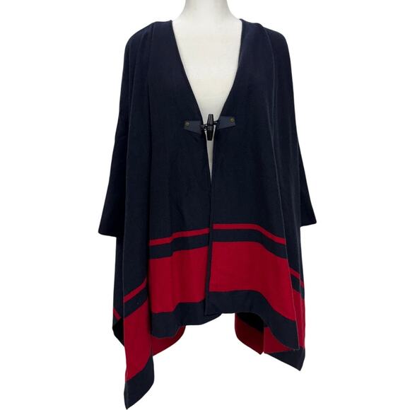 Lauren Ralph Lauren Reversible Red/Navy Ruana Cape Size S/M NWT - Picture 1 of 10